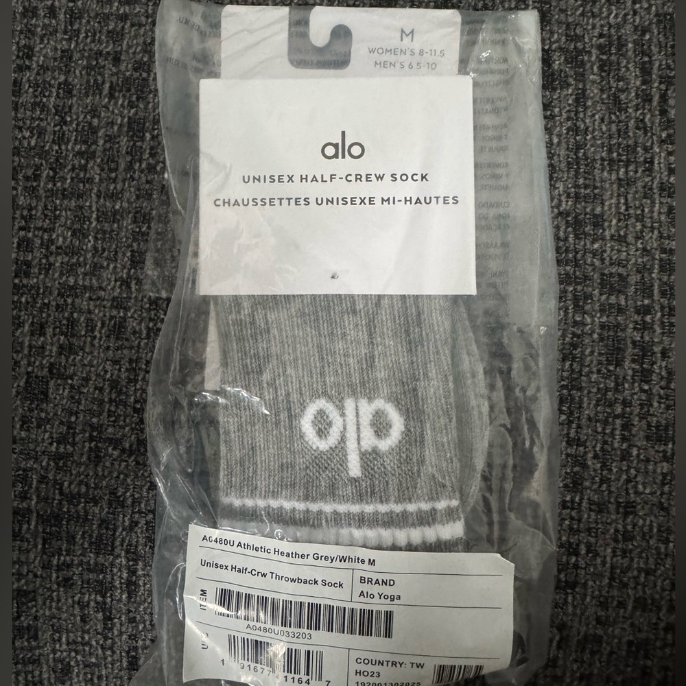 ALO Yoga Heather Gray & White Unisex Half-Crew Athletic Socks
